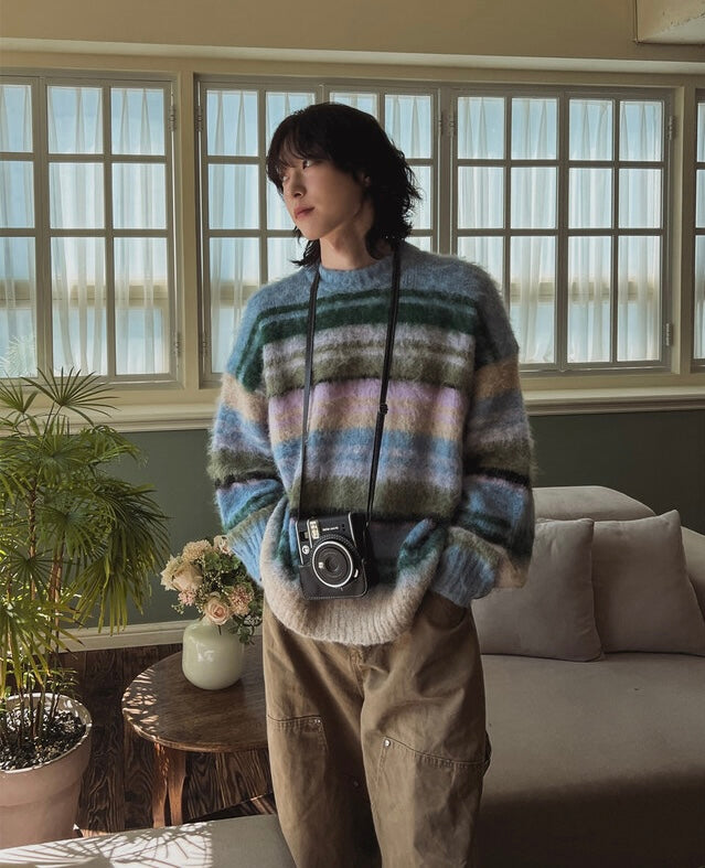 🍂秋感拼色橫間馬海毛針織衫｜2色入