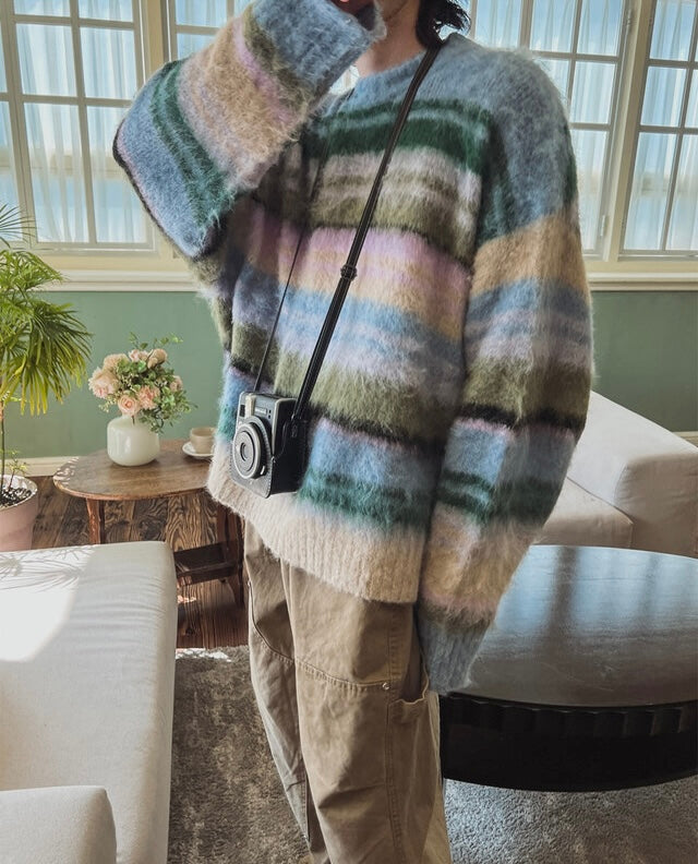 🍂秋感拼色橫間馬海毛針織衫｜2色入