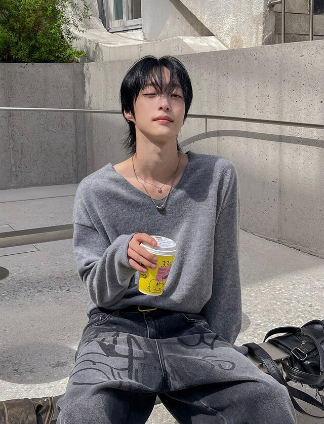 毛絮感！簡約純色V領馬海毛TOP｜4色入