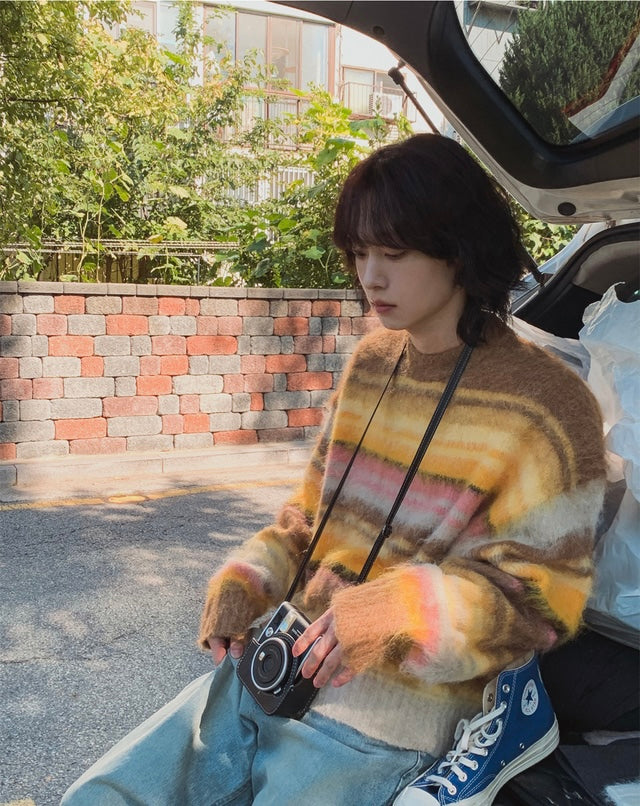 🍂秋感拼色橫間馬海毛針織衫｜2色入