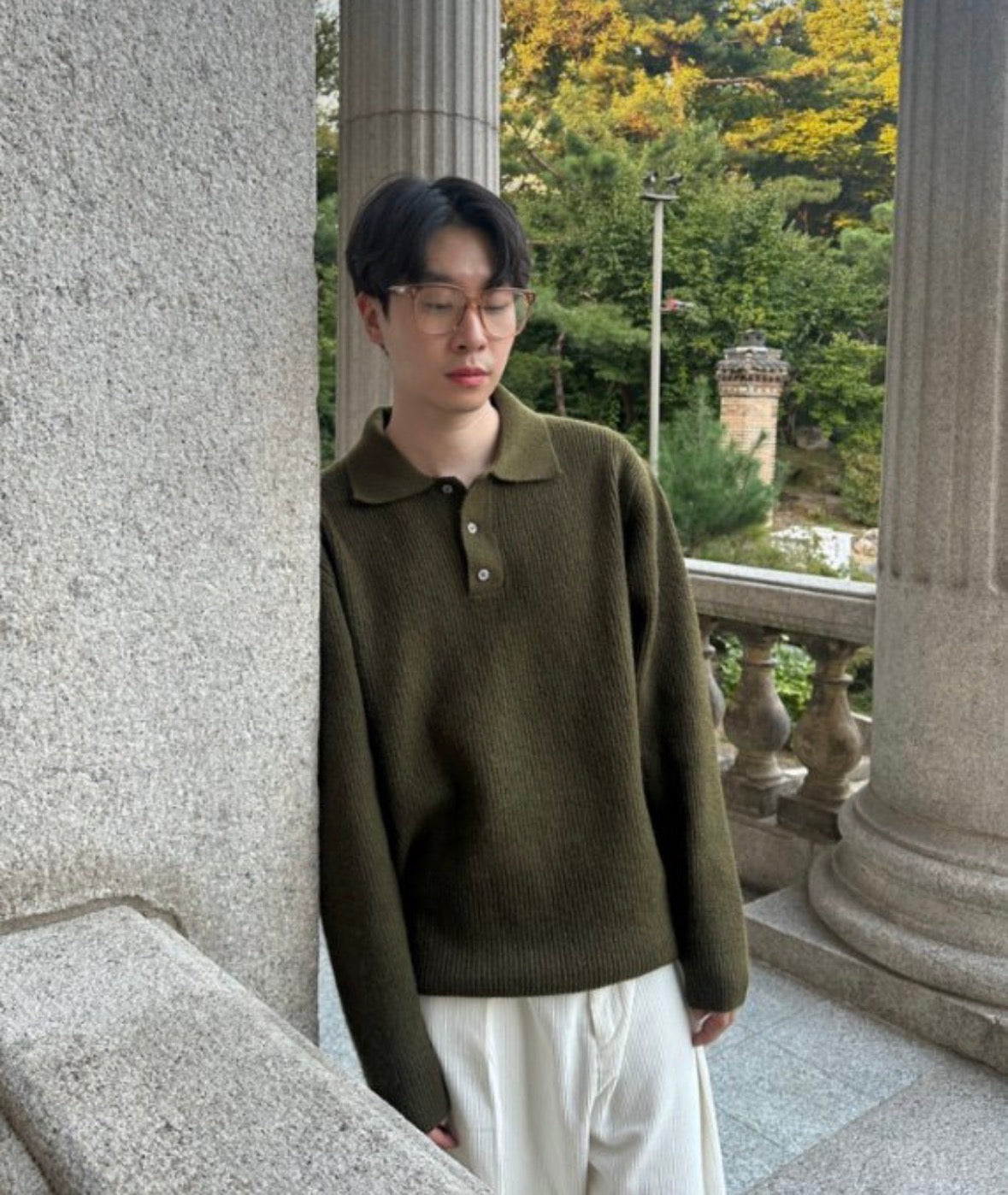 (休閑穩重感！)純色翻領POLO針織上衣｜9色入