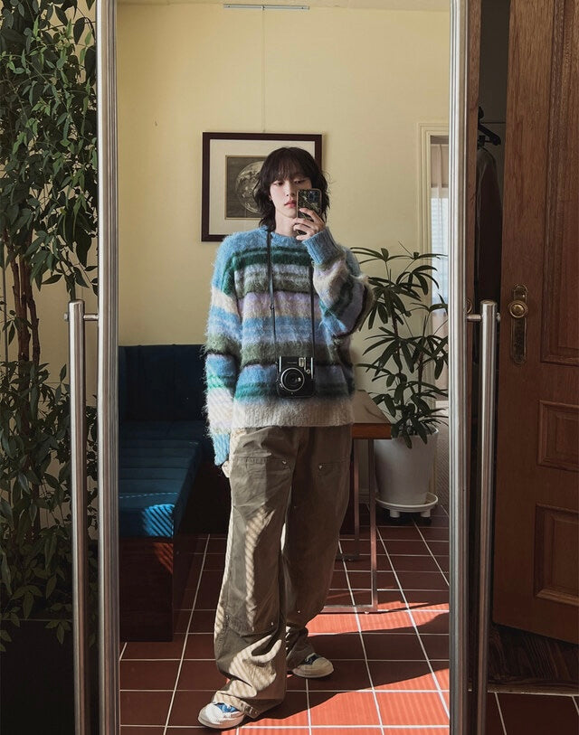 🍂秋感拼色橫間馬海毛針織衫｜2色入