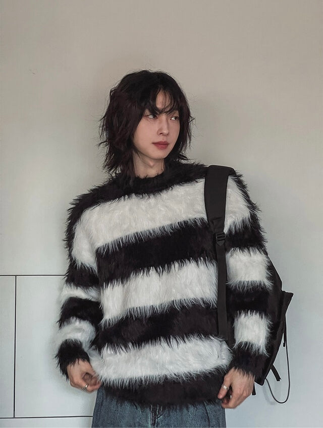 質量超好！簡約橫間馬海毛針織冷衫｜2色入