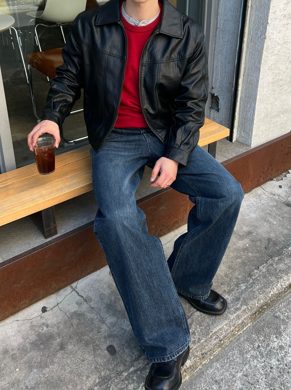 低調光澤感！植物性純素寬鬆短皮褸｜2色入