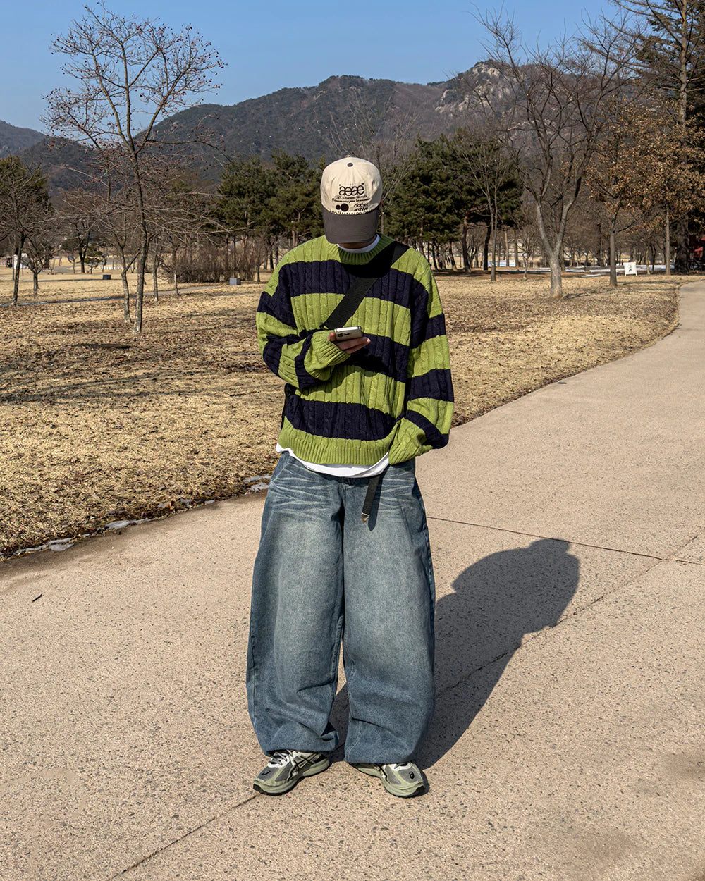 麻花紋拼色間條針織衫