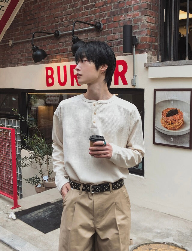 秋冬內搭必備🍂窩夫亨利領長袖TEE｜3色入