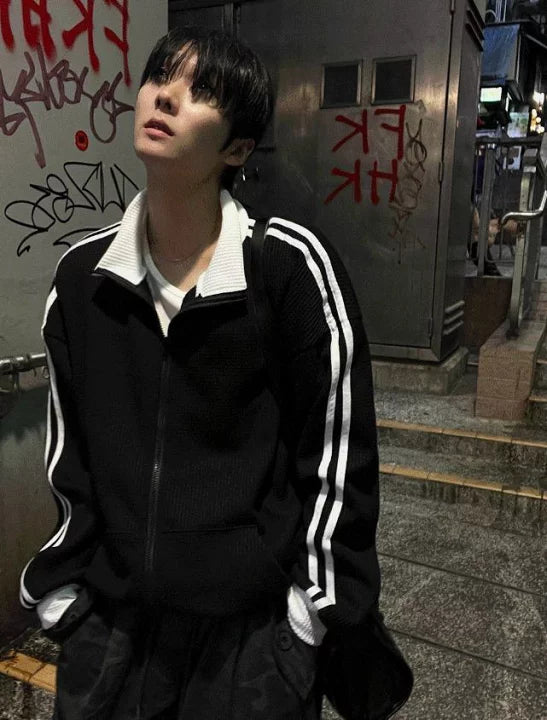 店主推薦! 撞色華夫格條紋外套｜2色入