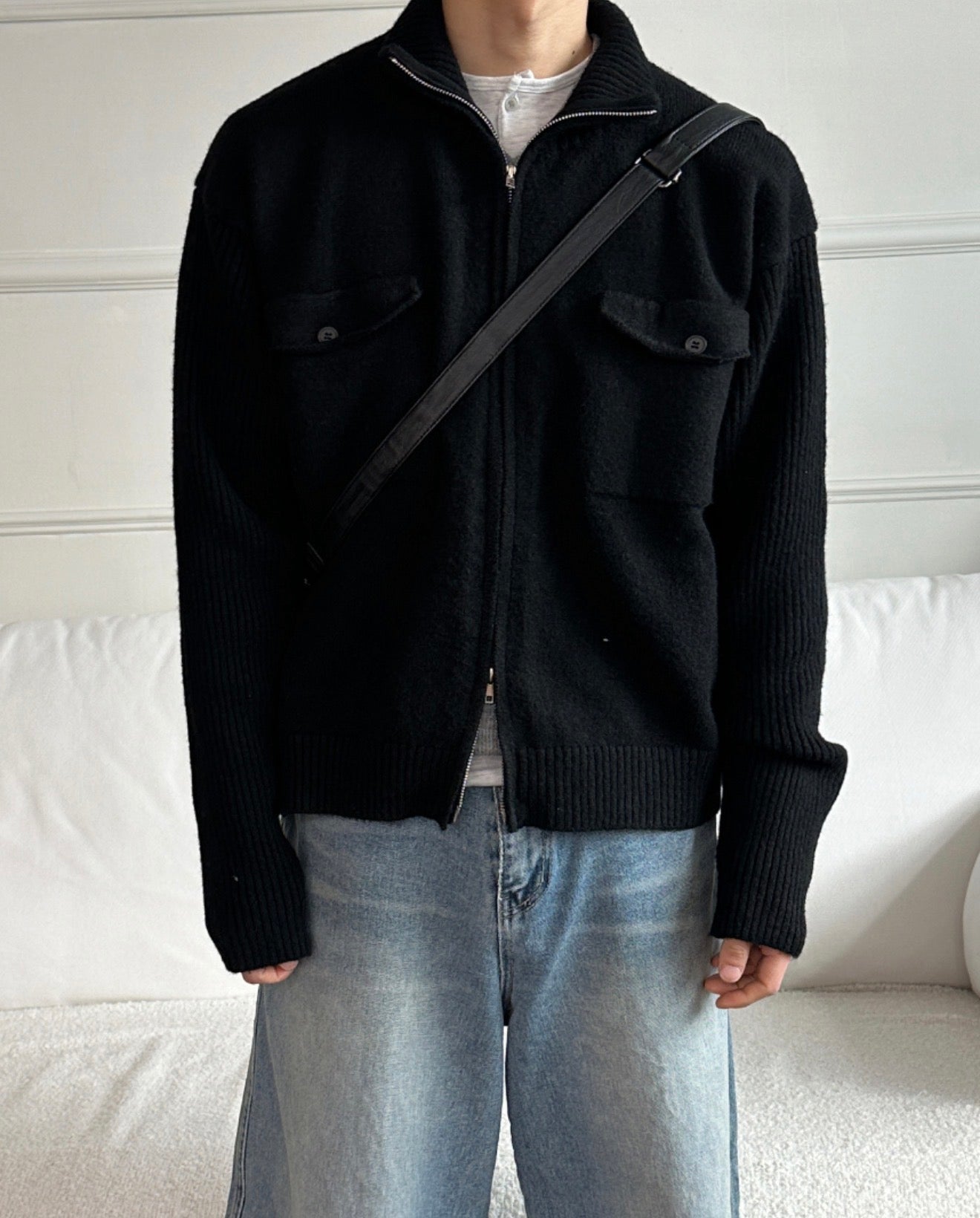 半短版高領拉鍊開胸針織衫｜2色入