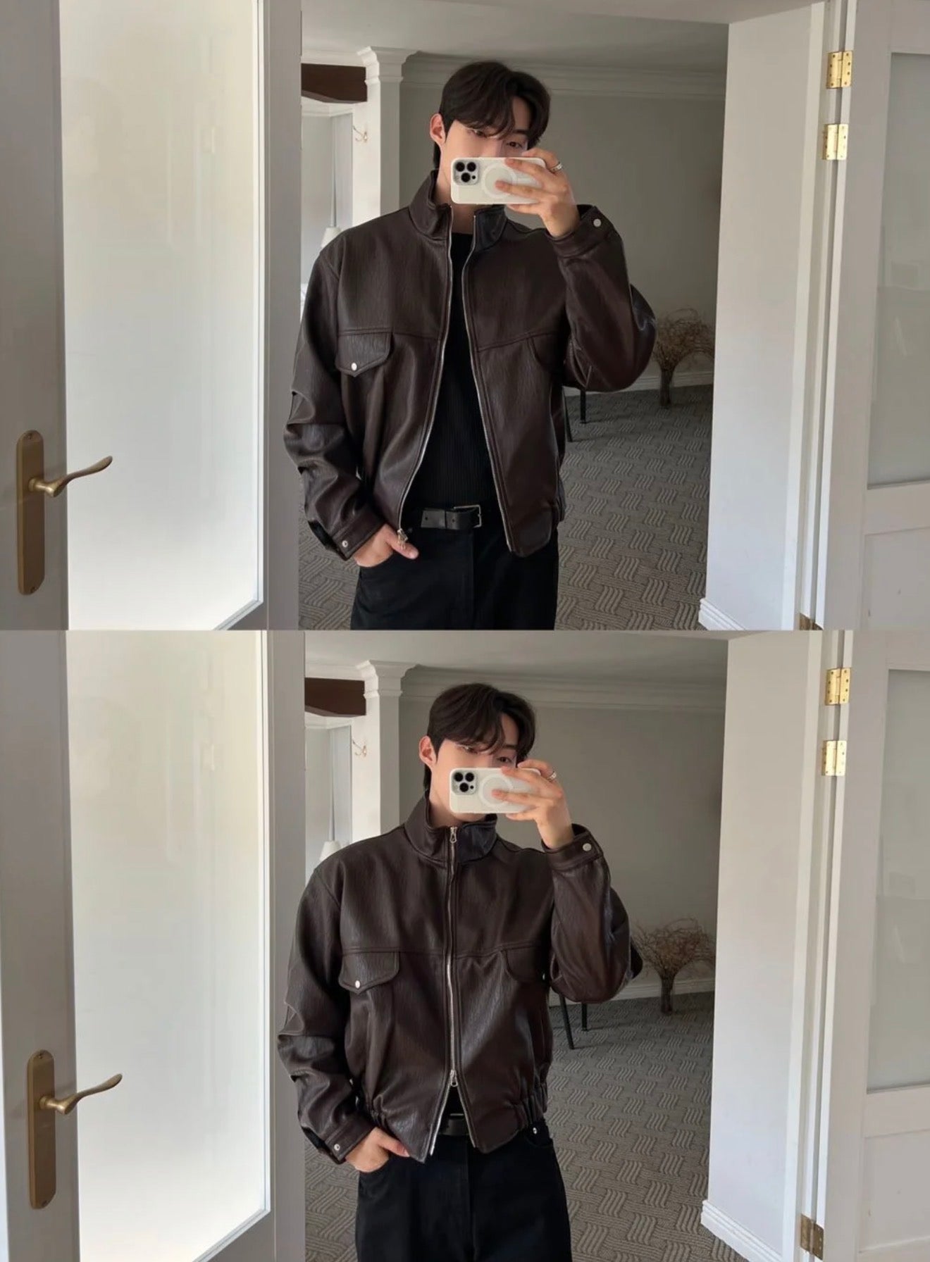 拒絕膠皮！質感紋理復古皮褸｜2色入