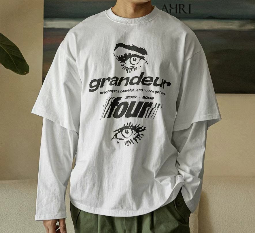 Grandeur 假兩件印花長袖