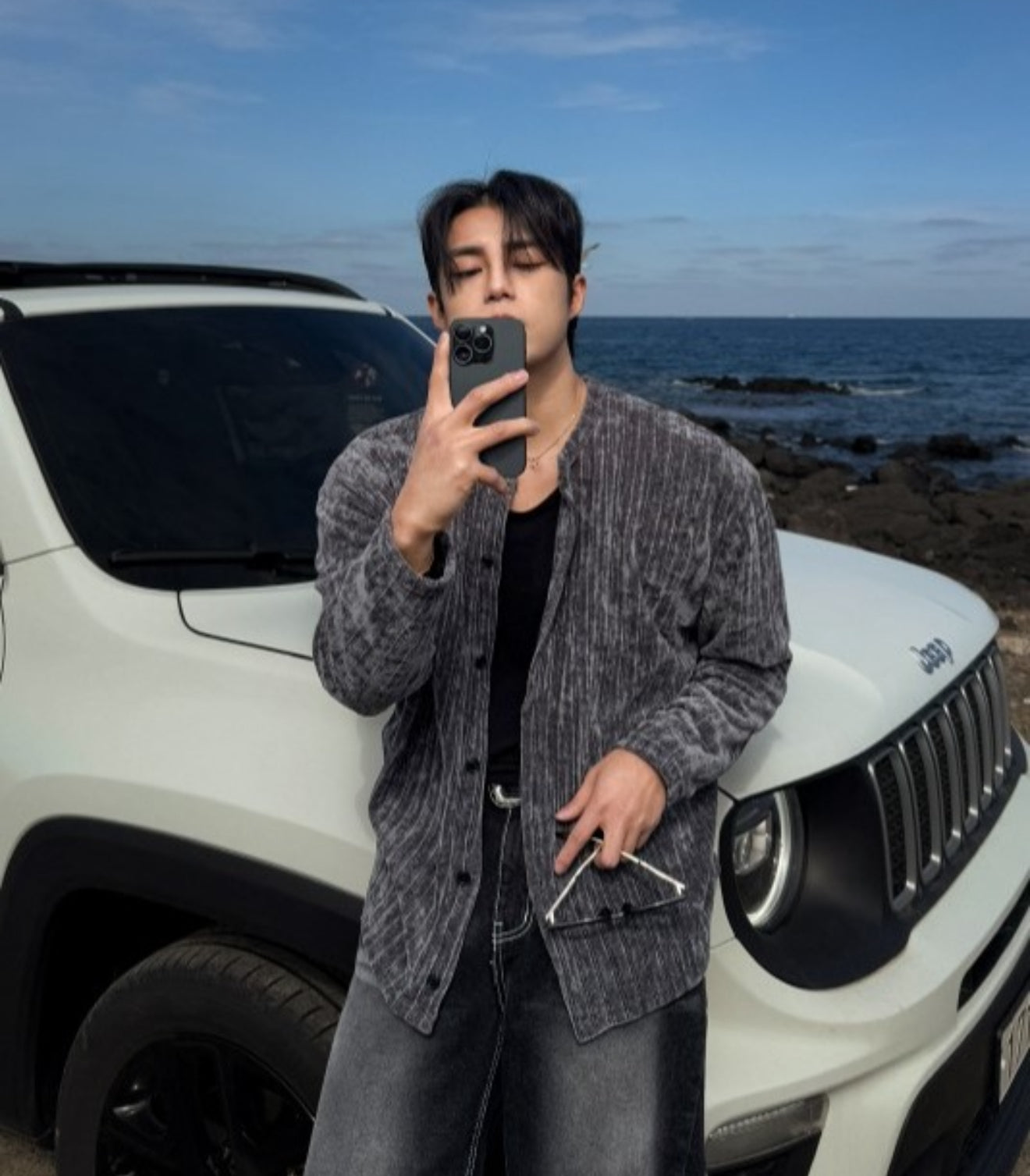 [型男必備]紋理質感春夏薄款開胸外套