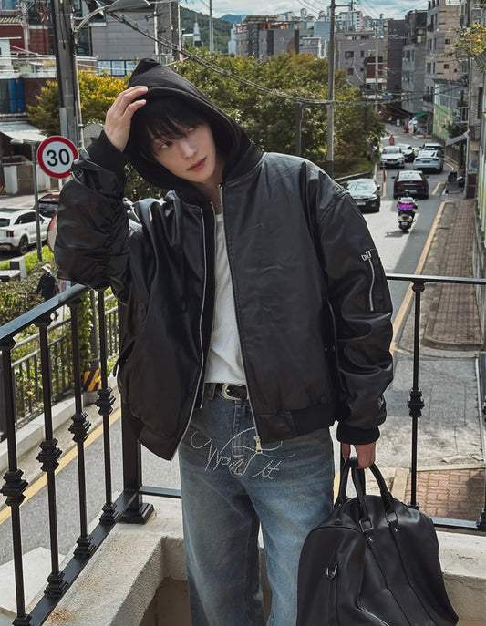 🔥店主推薦！型格假兩件連帽分層皮褸｜2色入