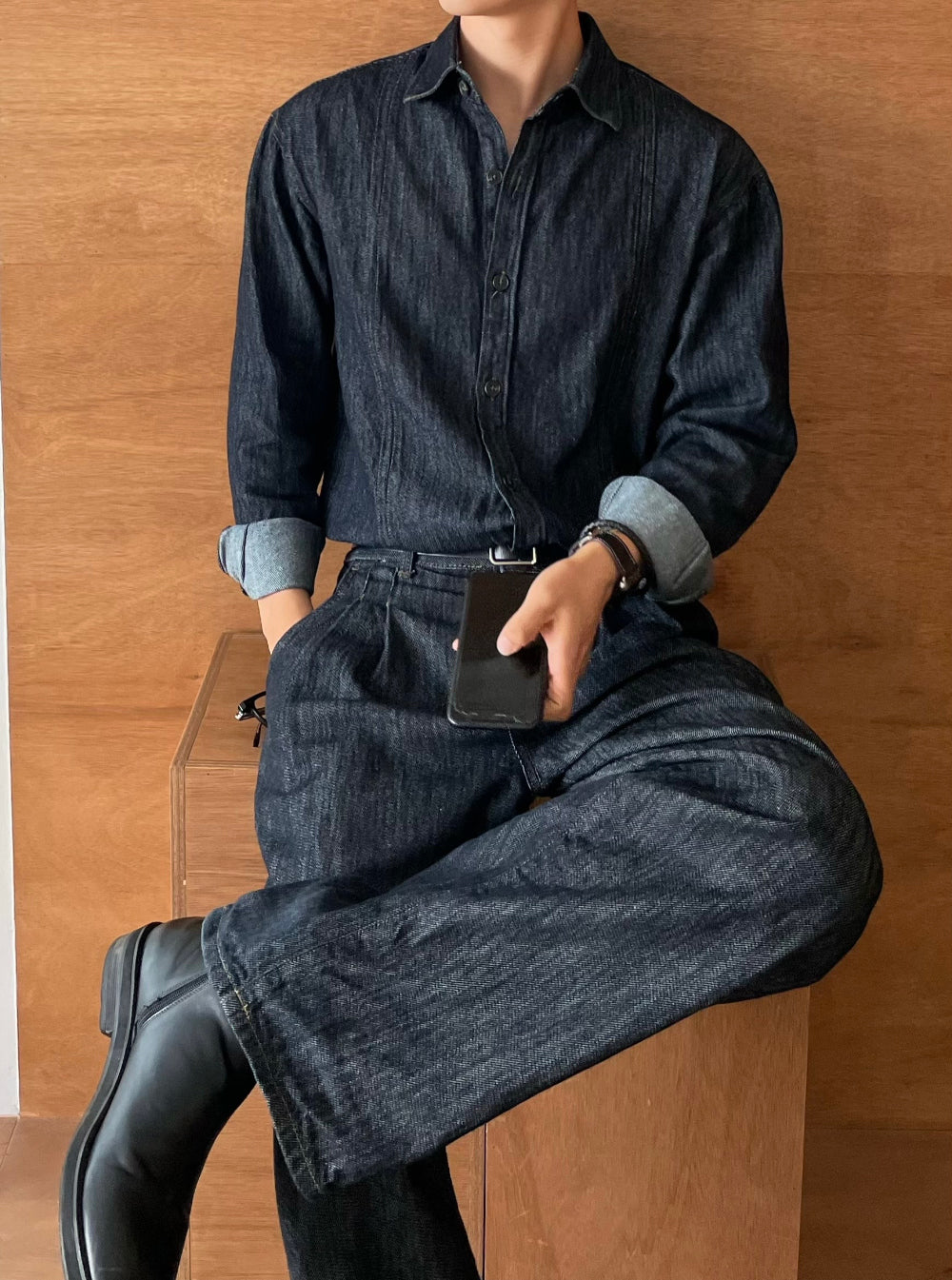 PREMIUM Set👑水洗牛仔長袖恤衫｜1色入