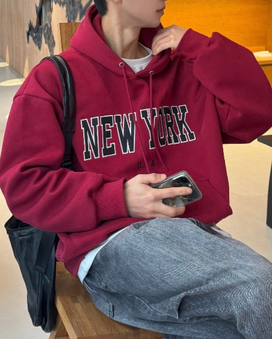 NEW YORK 刺繡連帽衛衣|5色入