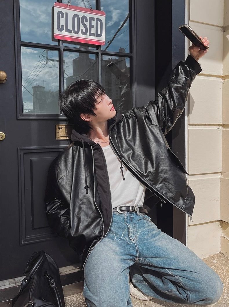 🔥店主推薦！型格假兩件連帽分層皮褸｜2色入