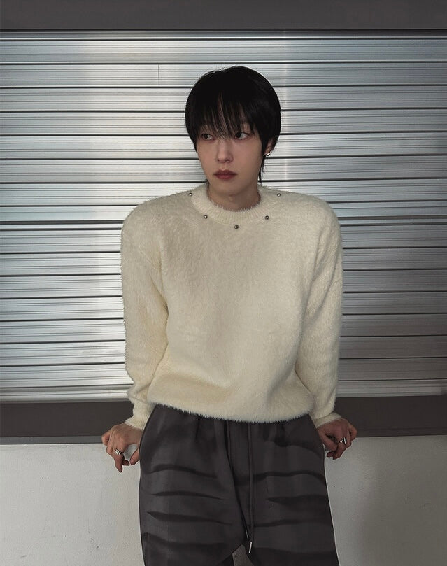 [質感升級!] 釘珠馬海毛圓領冷衫｜3色入