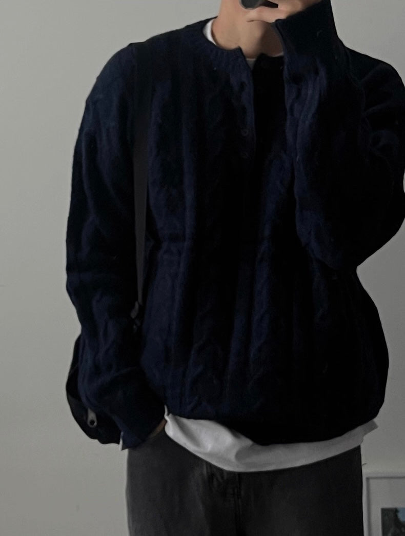 （紳士風上衣）亨利領立體麻花針織冷衫｜4色入