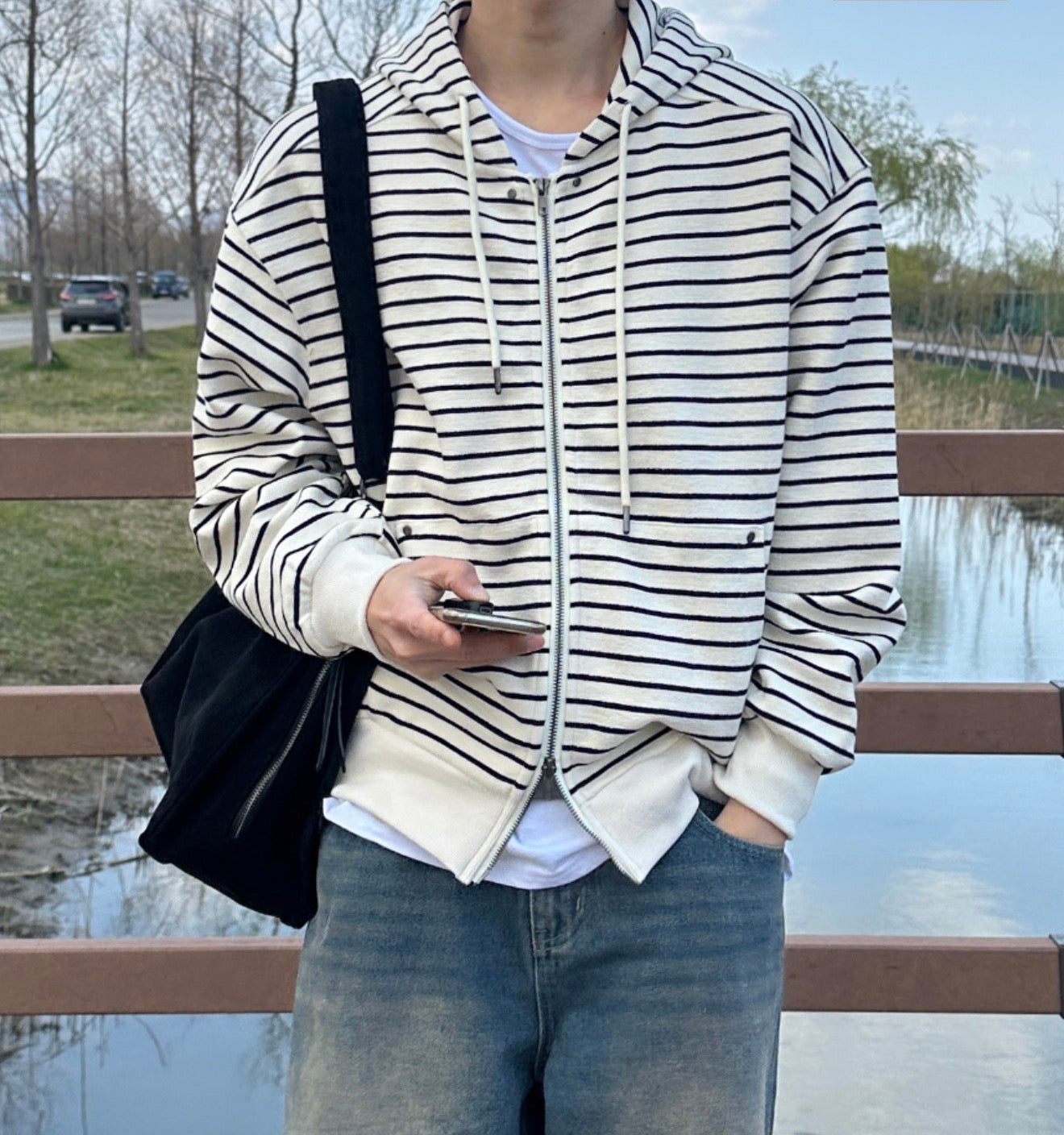 韓系簡約款✨條紋開胸衛衣｜2色入