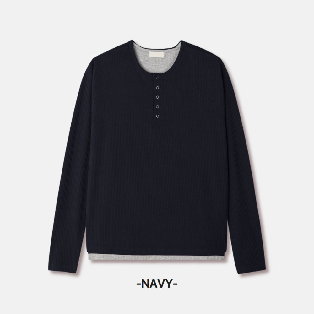 紳士風單品！假兩件細坑紋亨利領Tee｜4色入