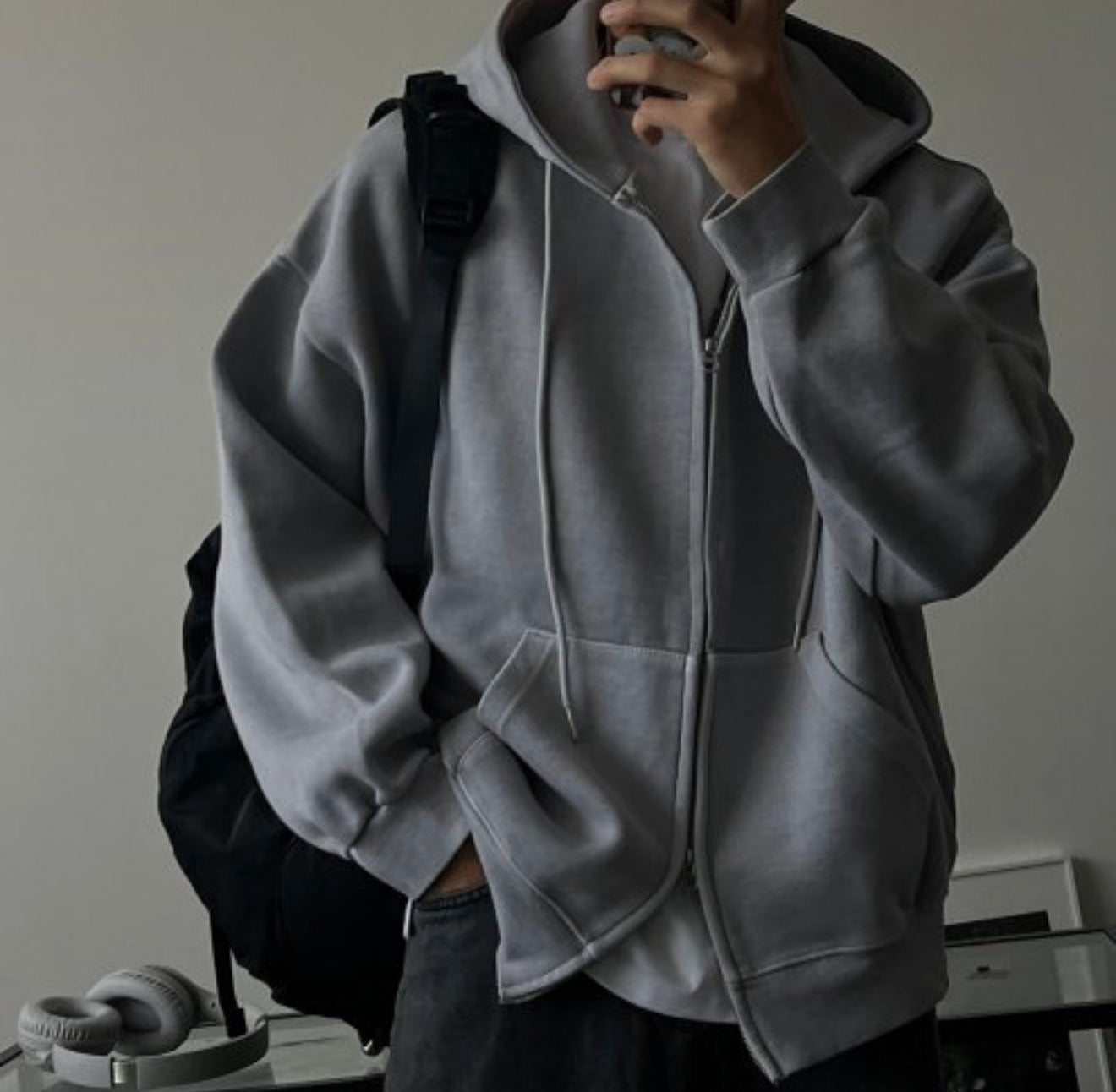 重磅水洗純色Oversized雙拉鏈衛衣