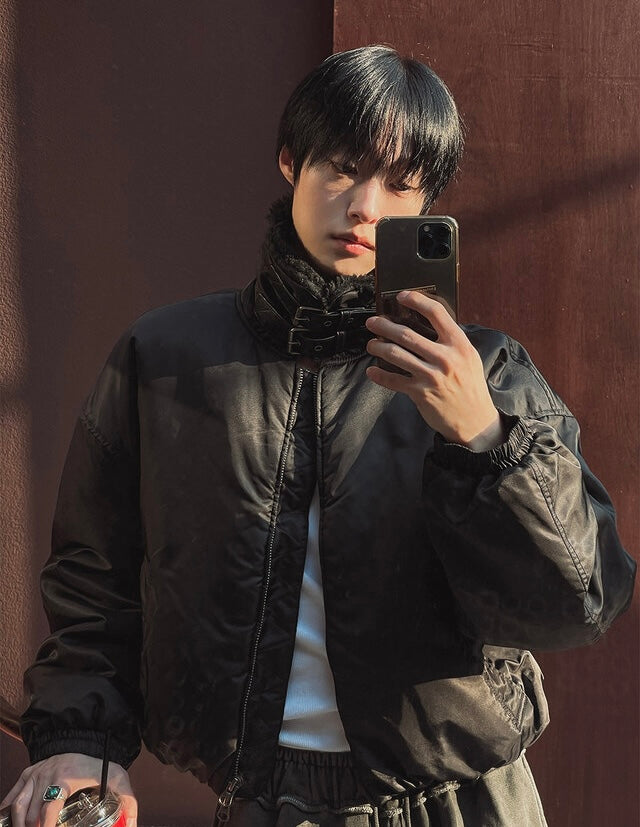 款式超靚！毛絨粒翻領短版拉鏈外套｜2色入