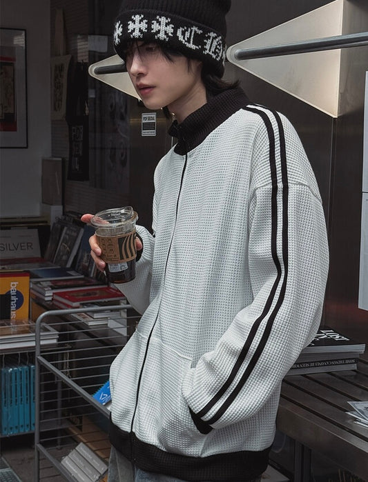 店主推薦! 撞色華夫格條紋外套｜2色入