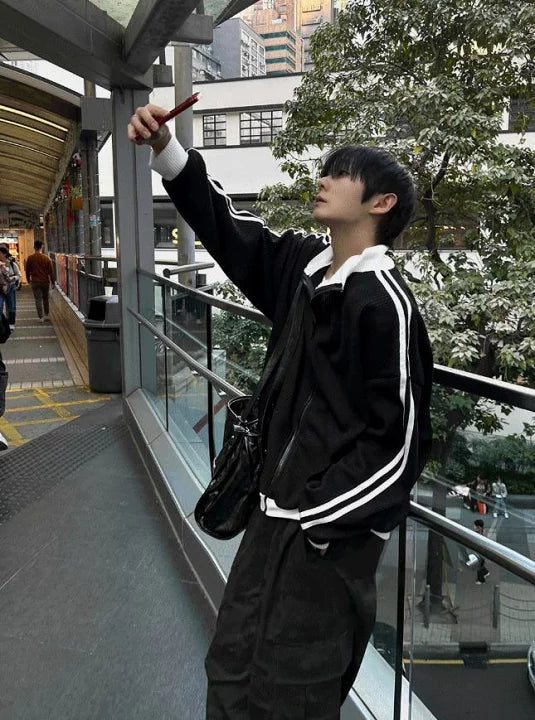 店主推薦! 撞色華夫格條紋外套｜2色入