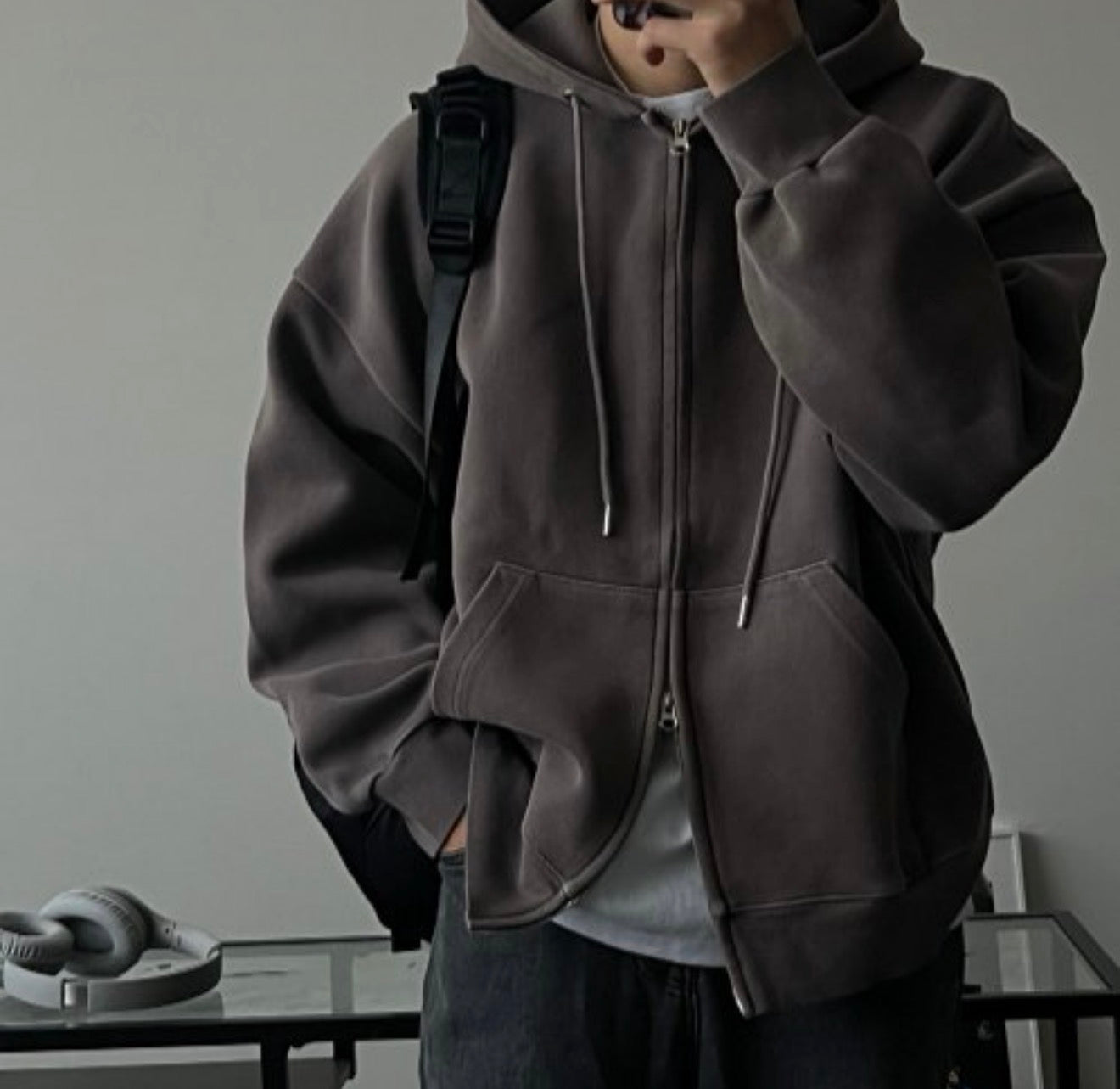 重磅水洗純色Oversized雙拉鏈衛衣