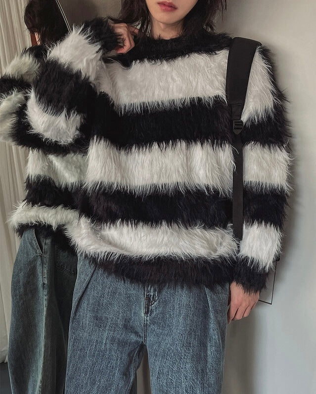 質量超好！簡約橫間馬海毛針織冷衫｜2色入