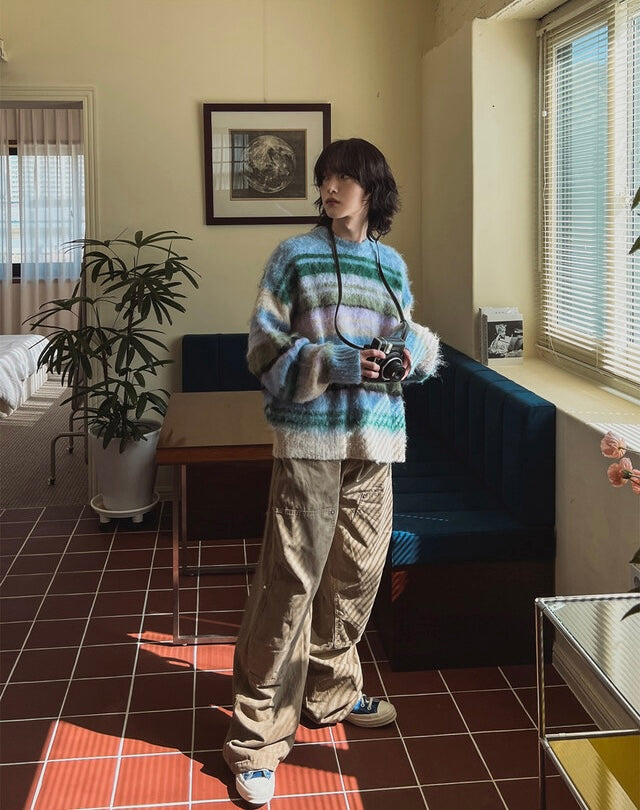 🍂秋感拼色橫間馬海毛針織衫｜2色入