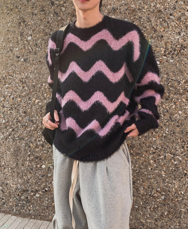 毛絮感！波浪紋寬鬆針織衫｜4色入