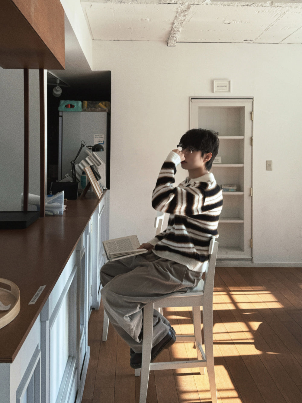 刷毛橫間翻領針織衫｜3色入