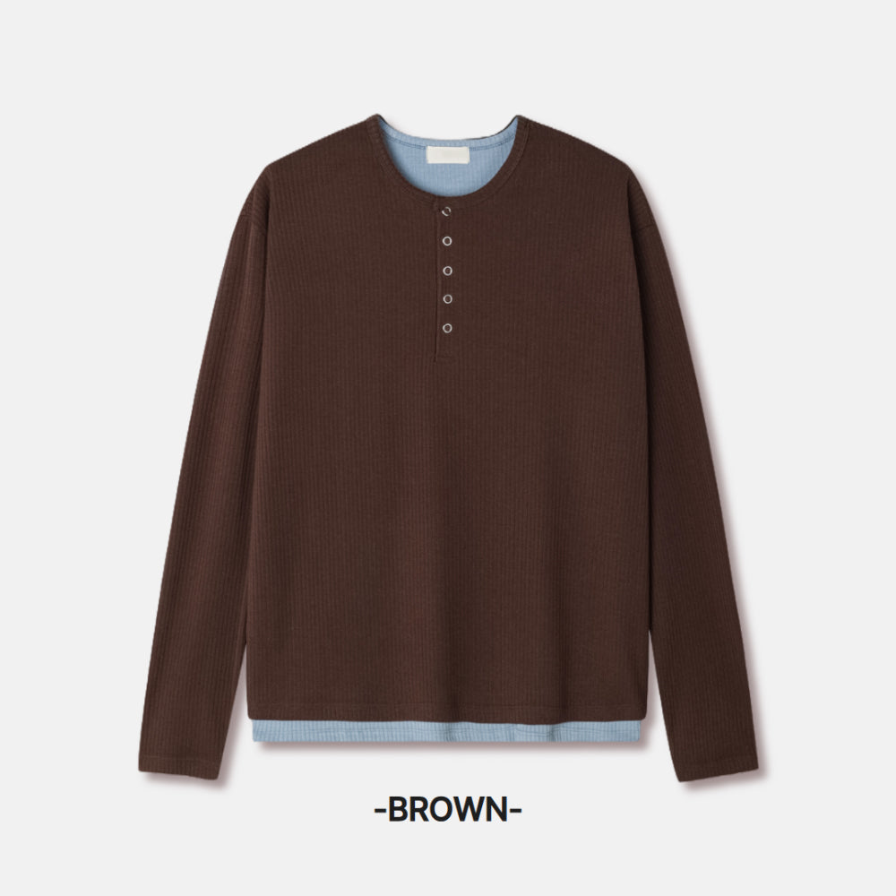 紳士風單品！假兩件細坑紋亨利領Tee｜4色入