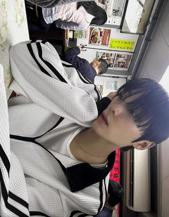 店主推薦! 撞色華夫格條紋外套｜2色入