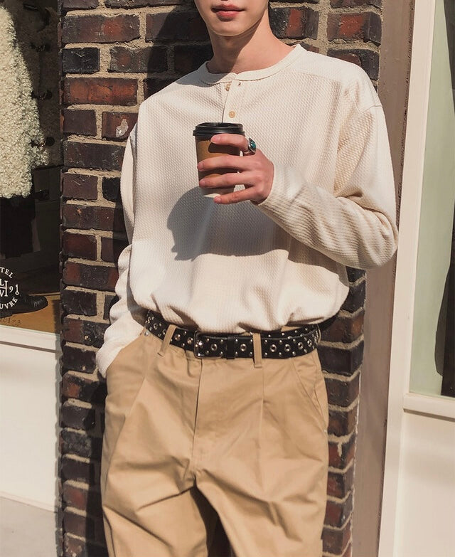 秋冬內搭必備🍂窩夫亨利領長袖TEE｜3色入