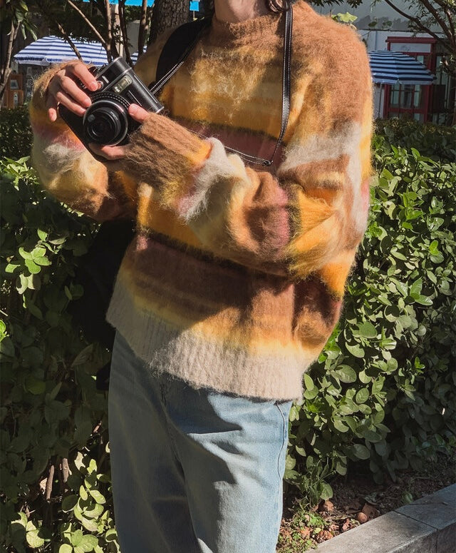 🍂秋感拼色橫間馬海毛針織衫｜2色入