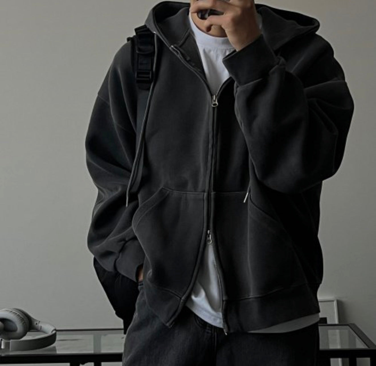 重磅水洗純色Oversized雙拉鏈衛衣