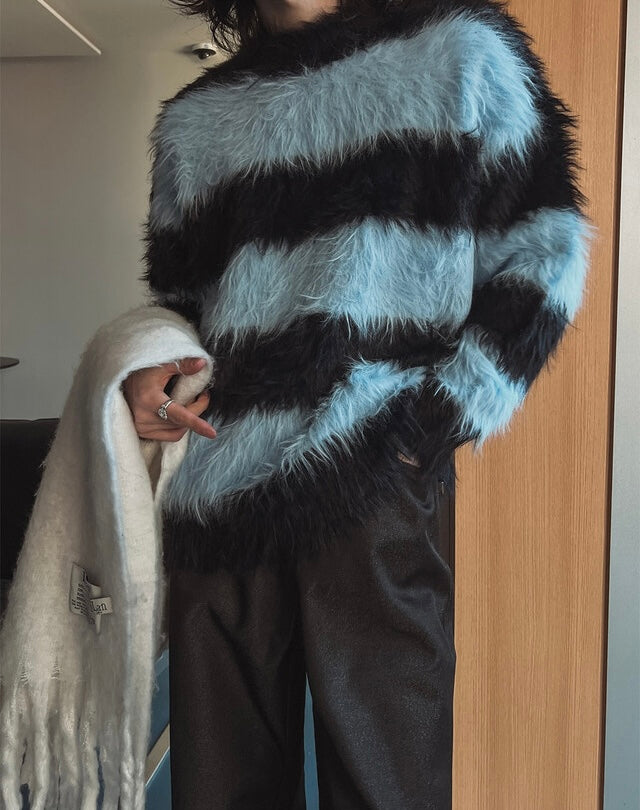 質量超好！簡約橫間馬海毛針織冷衫｜2色入