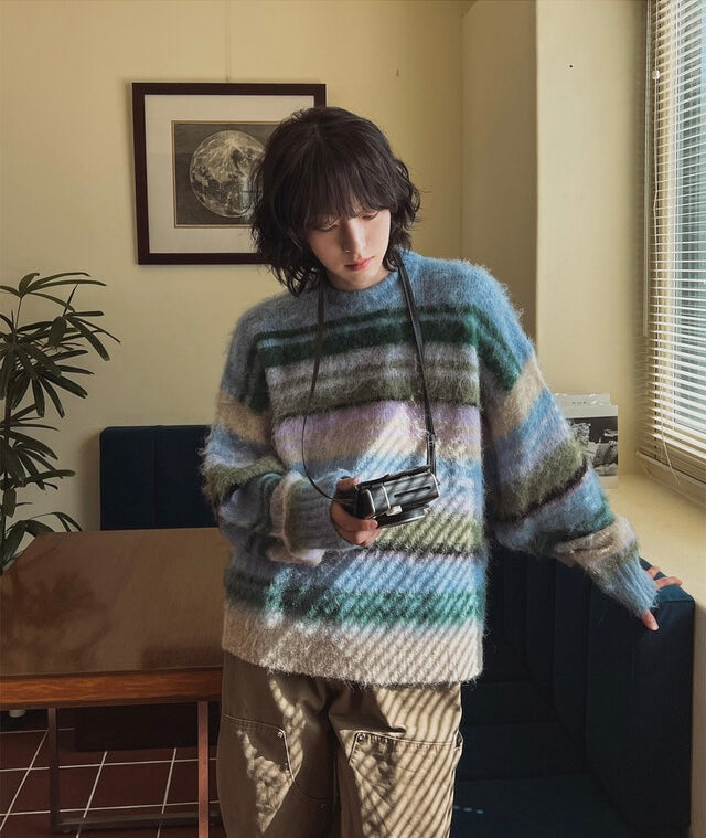 🍂秋感拼色橫間馬海毛針織衫｜2色入