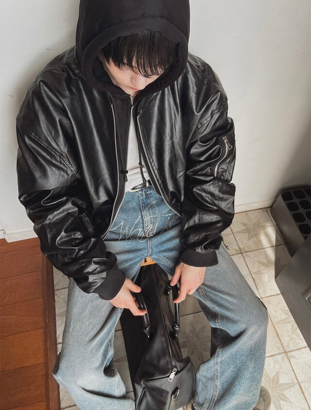 🔥店主推薦！型格假兩件連帽分層皮褸｜2色入