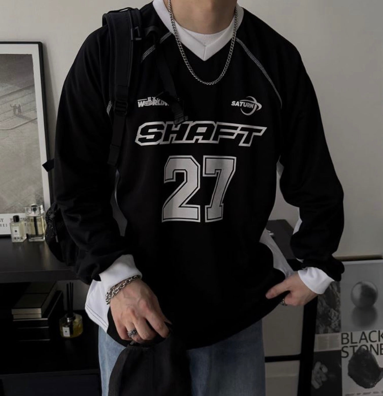 Shaft 27尼龍拼布印花長袖