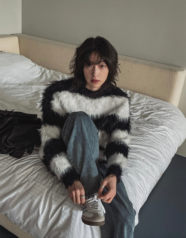 質量超好！簡約橫間馬海毛針織冷衫｜2色入