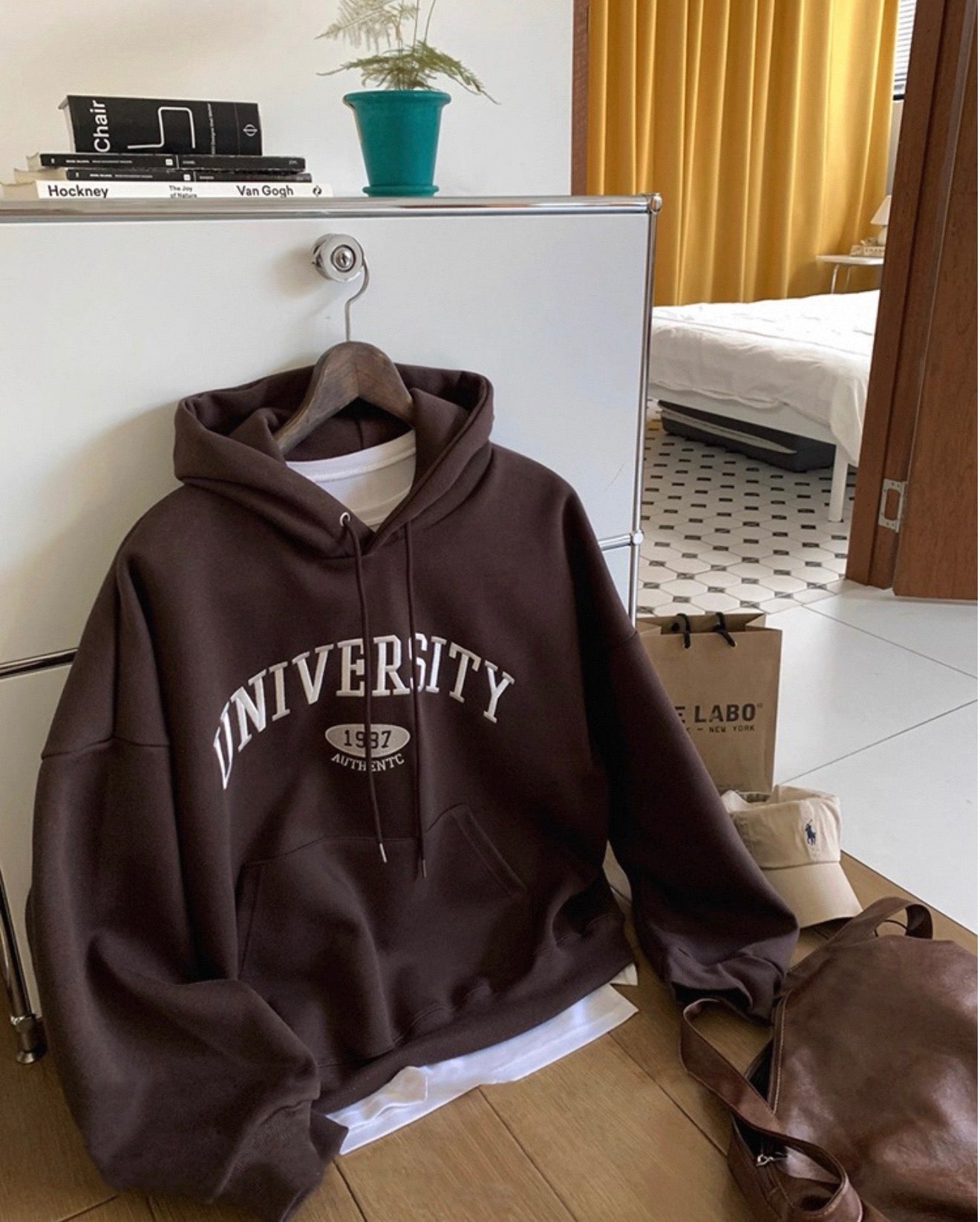 [重磅純棉]University 刺繡連帽衛衣-GREY