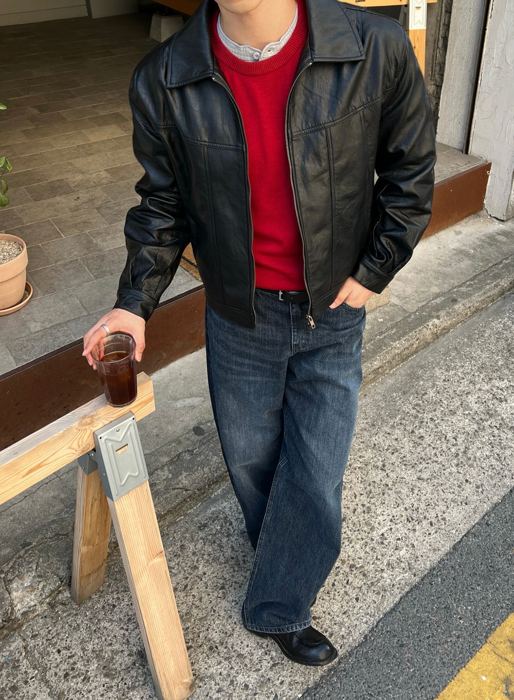 低調光澤感！植物性純素寬鬆短皮褸｜2色入