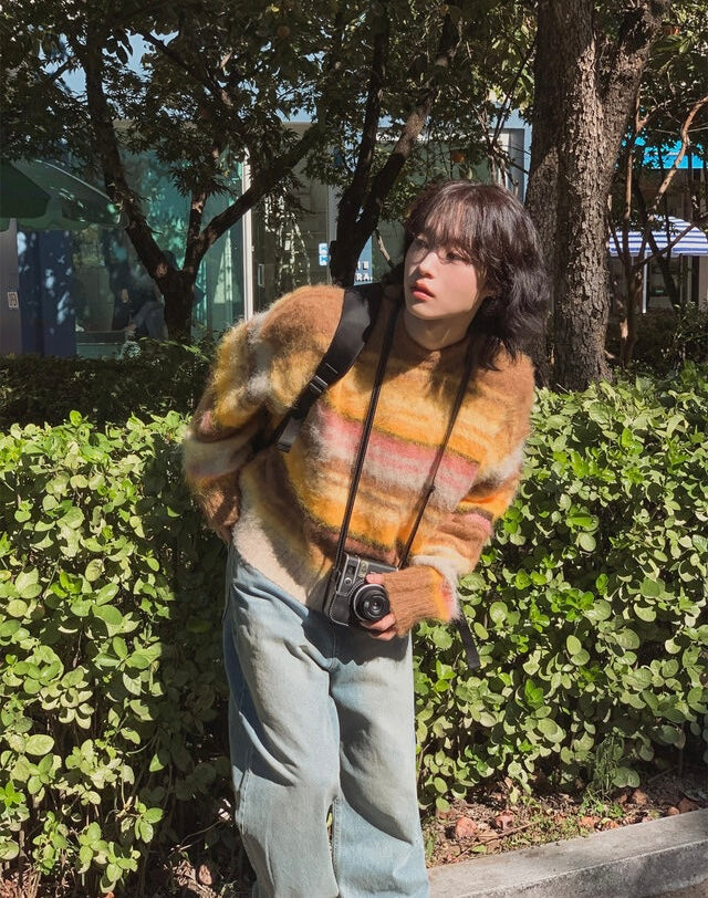 🍂秋感拼色橫間馬海毛針織衫｜2色入