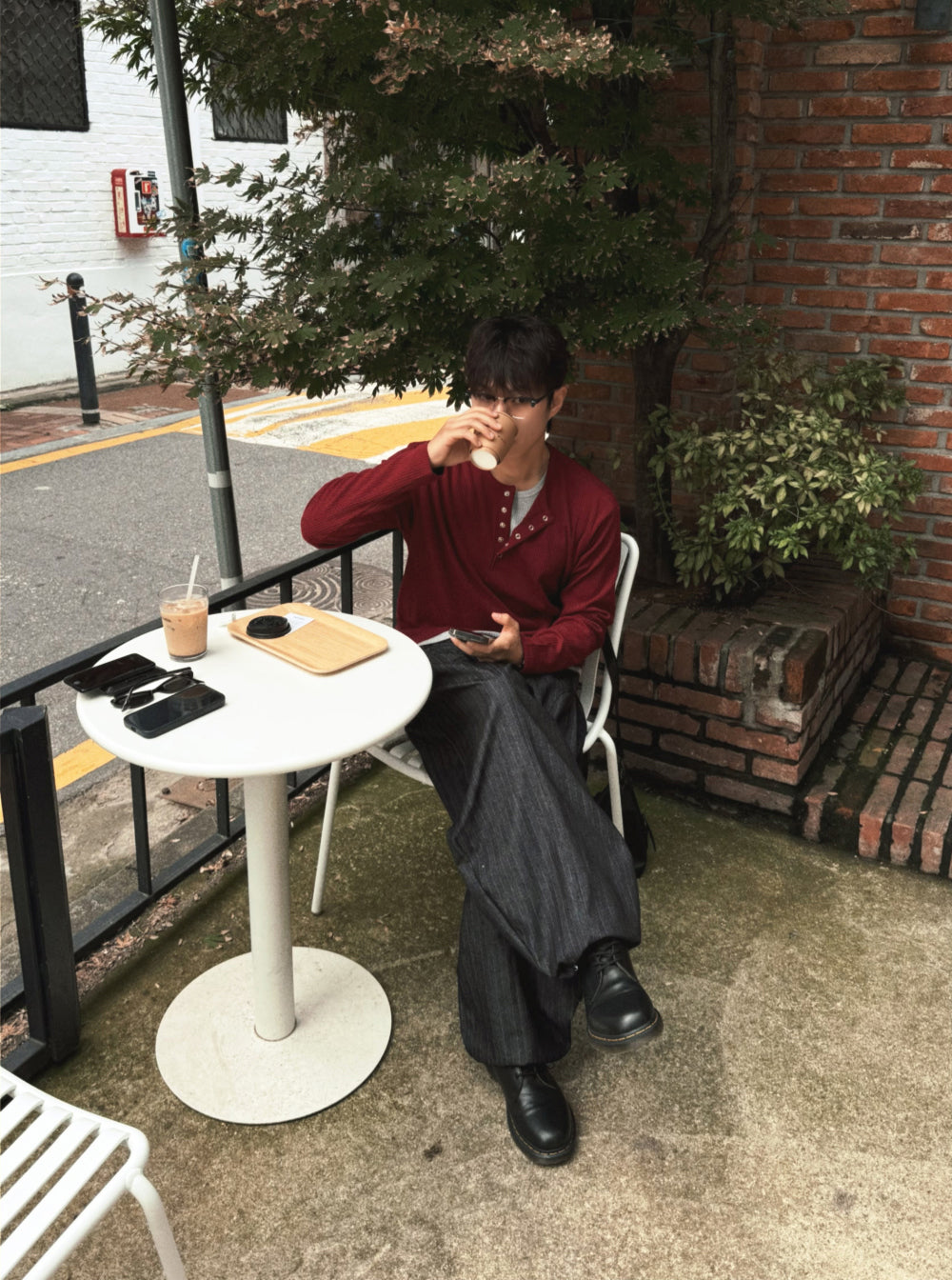 紳士風單品！假兩件細坑紋亨利領Tee｜4色入