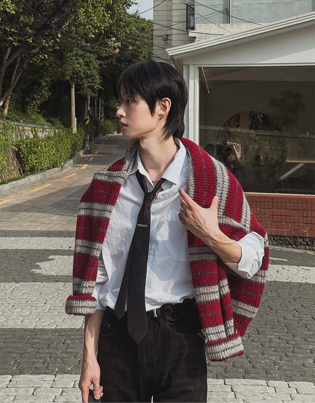 節日感Max！拼色橫間開胸針織外套｜2色入