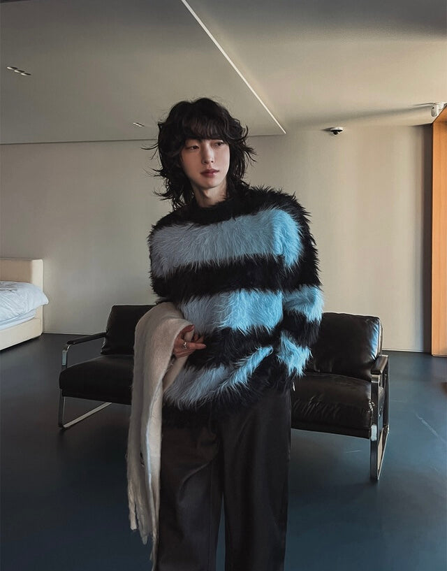 質量超好！簡約橫間馬海毛針織冷衫｜2色入