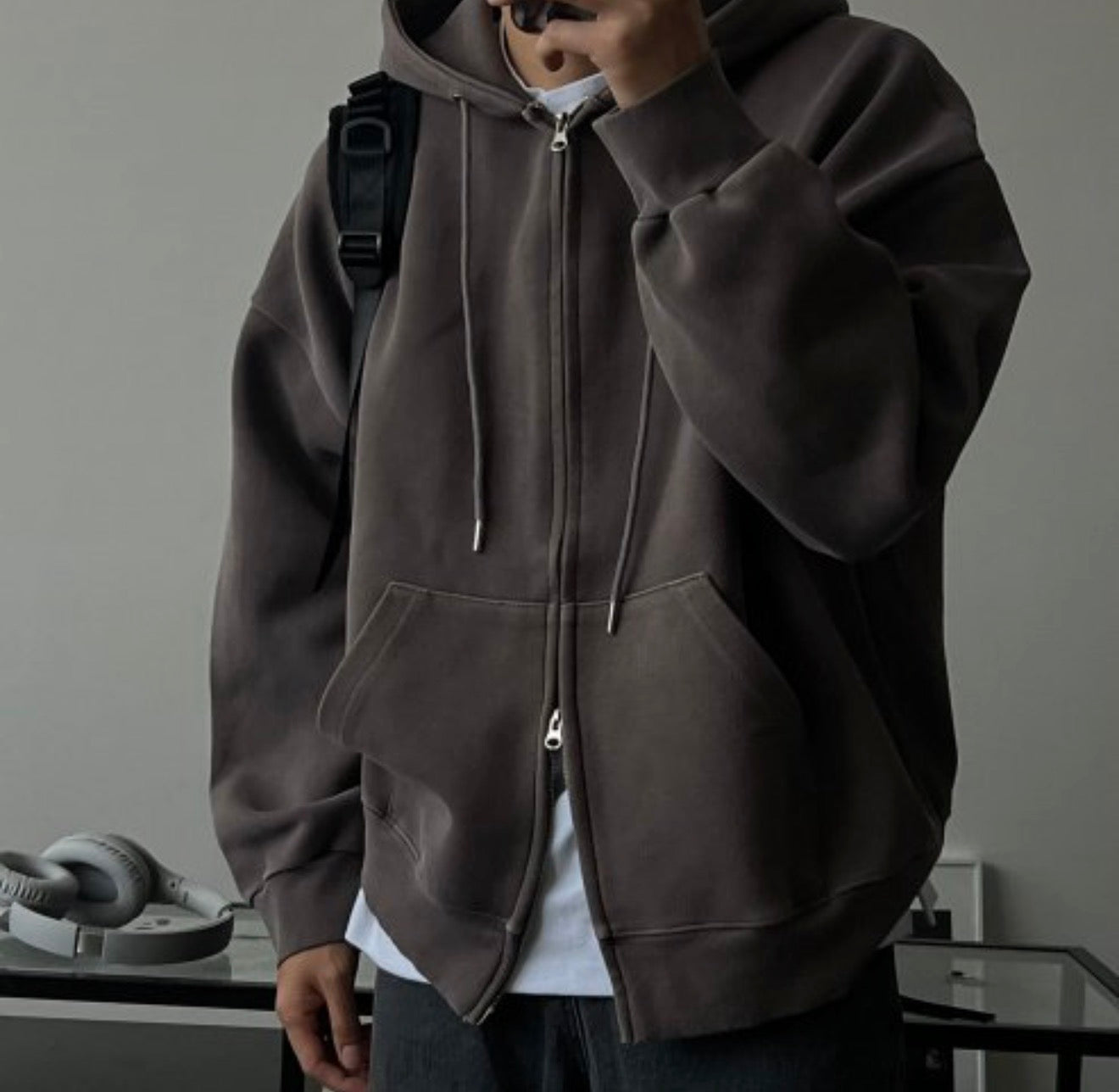 重磅水洗純色Oversized雙拉鏈衛衣