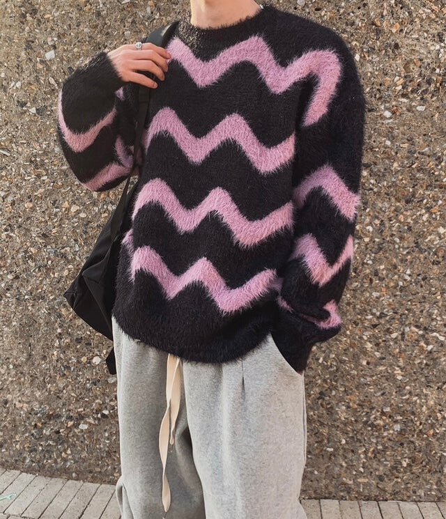 毛絮感！波浪紋寬鬆針織衫｜4色入